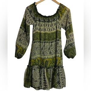 Y2K Vintage Wet Seal Gauze Paisley Boho Dress Green XSmall